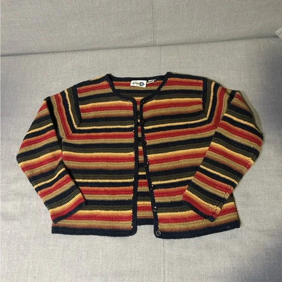Vtg Multicolor Striped Women's Cardigan Sweater Small - Picture 1 of 9